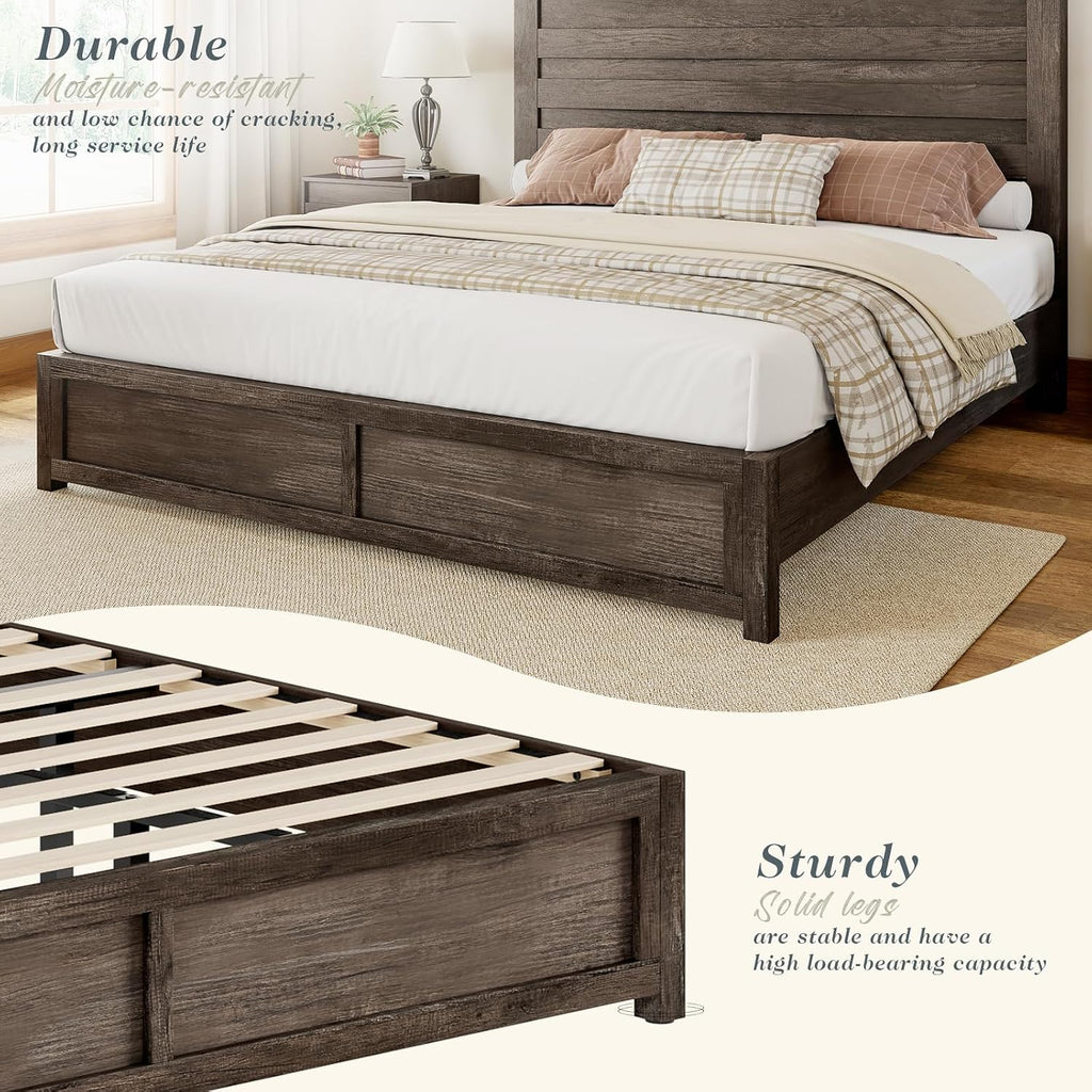Albott Full Size Farmhouse Bed Frame with 49' Headboard, Platform Bed Frame with Wood Slats Support/No Box Spring Needed/Easy Assembly, Rustic Grey