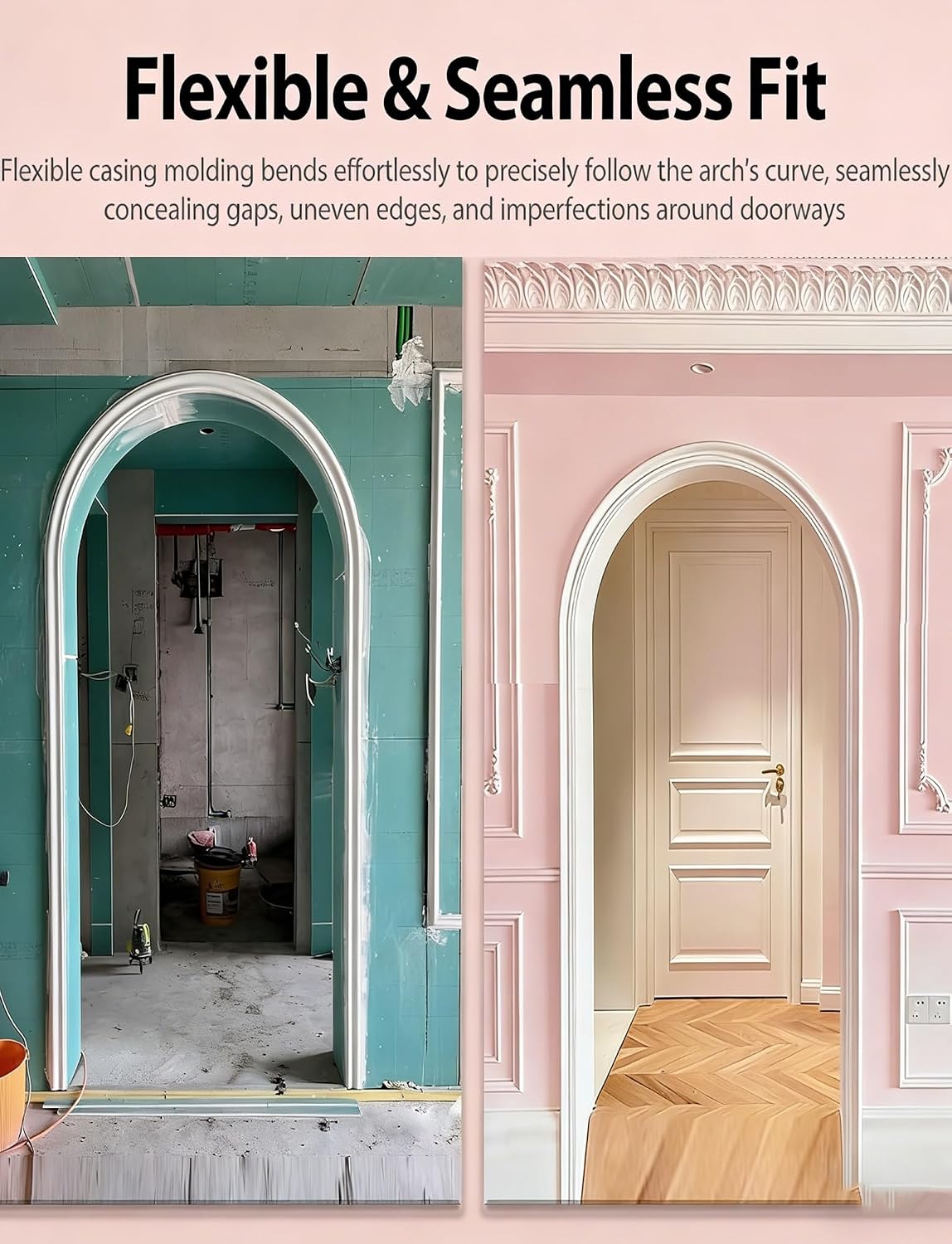 3.3ft-32.8ft Self-Adhesive Wall Trim & Doorway Arch Kit, 3D Archway Molding Set, Cuttable Universal Paintable Art Casing for Home Decor(100cm/3ft,W3cm(9/8))