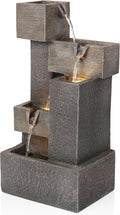 Alpine Corporation ZDQ110 19' Indoor/Outdoor Multi-Tier Water Fountain with LED Lights – Cascading Waterfall Feature for Gardens, Patios, Yards, and Home Décor, Gray