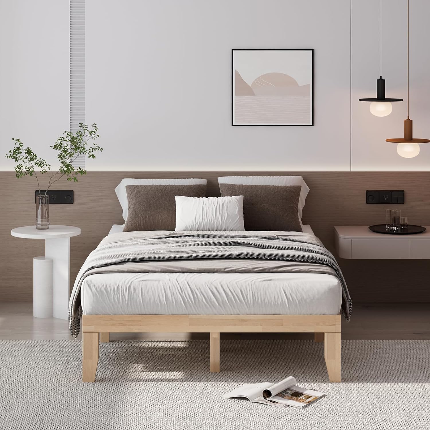 Giantex 14 Inch Full Wood Platform Bed Frame, Minimalist Style Mattress Foundation with Solid Rubber Wood, Heavy Duty Slat Support, Without Headboard, Easy Assembly, No Box Spring Needed, Natural