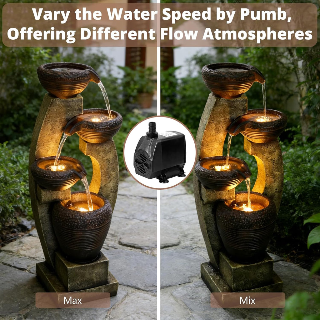 Naturefalls 40' Tall Outdoor Water Fountain and Waterfalls - Large Garden Fountain with LED Lights, 4-Tier Crocks, Indoor and Outdoor Fountains for Garden, Patio, Deck, Porch, Backyard and Home, Gray
