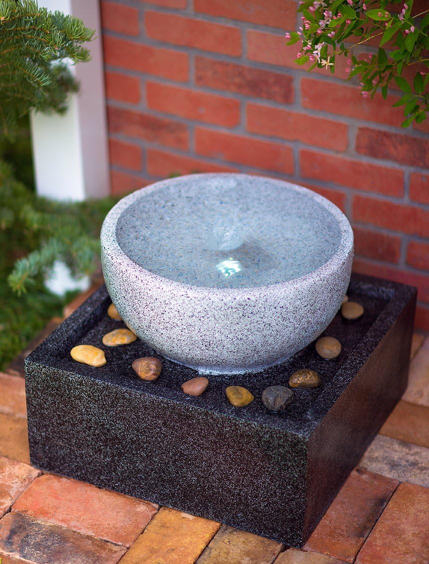 Tenaya Granite Vortex Fountain w/LED Lights: Stylish Whirlpool Water Feature. Hand-Crafted Modern Design, Adjustable Pump. HF-V01-14LT by Harmony Fountains