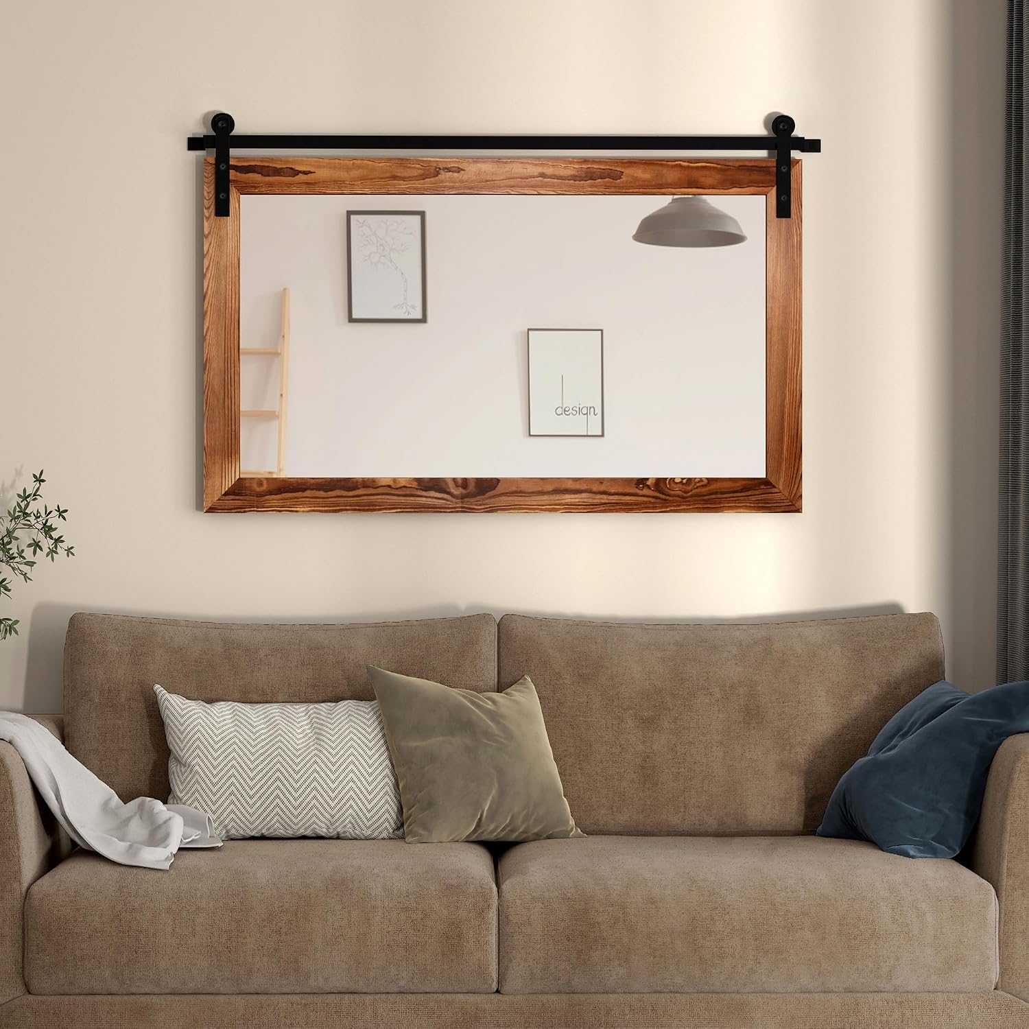 COGOOD Farmhouse Barn Door Mirror - 41' x 26' Rustic Wood Framed Wall Mirror for Bathroom, Living Room, Bedroom Wall Decor (Brown)