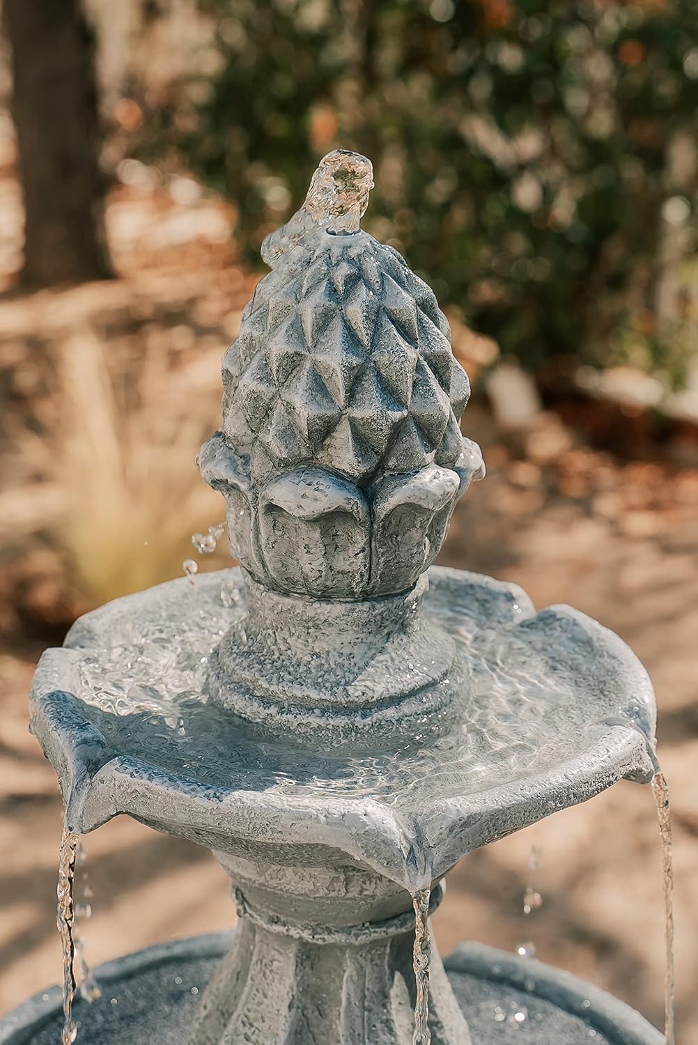 XBrand 51' 3-Tier Outdoor Freestanding Waterfall Fountain with Pump and Pineapple Finial, Gray