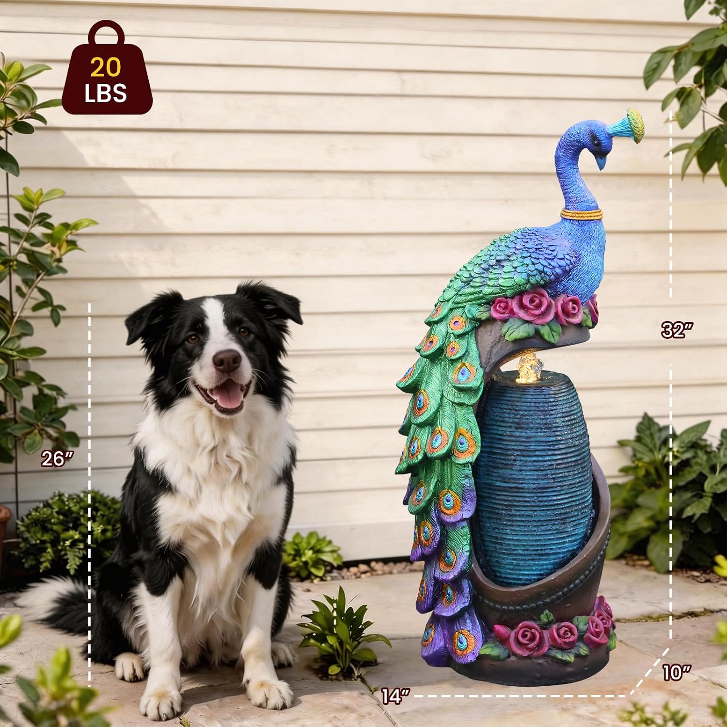 Tankana 32' Peacock Sculpture Waterfall Fountain Indoor with LED Lights, Artistic Colorful Bird Sculpture Waterfall for Living Room, Entryway & Home Office Decor