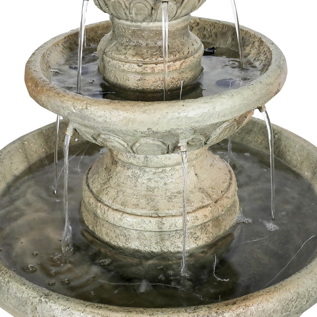 SunJet 42.5' High 3-Tiers Modern Concrete Outdoor Water Fountain - Round Large Outdoor Fountains and Waterfalls for Garden, Patio, Yard, and Deck Decor, Featuring Natural Stone Look