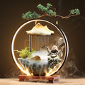 Ceramic Maitreya Buddha Incense Burner, Waterfall Lotus LED Light Ring Backflow Aromatherapy Ornament, with Incense Cones for Home Office Decor for Relaxation Yoga Gift (Buddha-2)