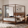 King Size Canopy Bed Frame with Headboard, Four-Poster Wood Platform Bed, No Box Spring Needed (King)