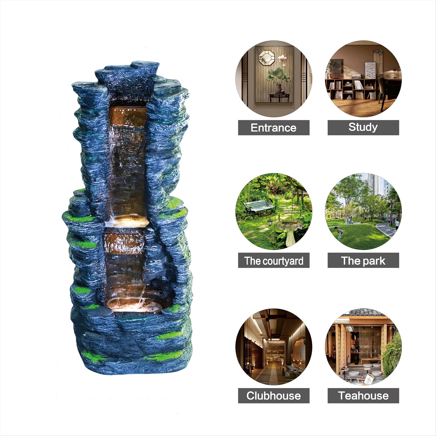 Outdoor Decorative Garden Fountain with LED Lights,Featuring a 39.37-Inch Cascading Garden Waterfall Scenery