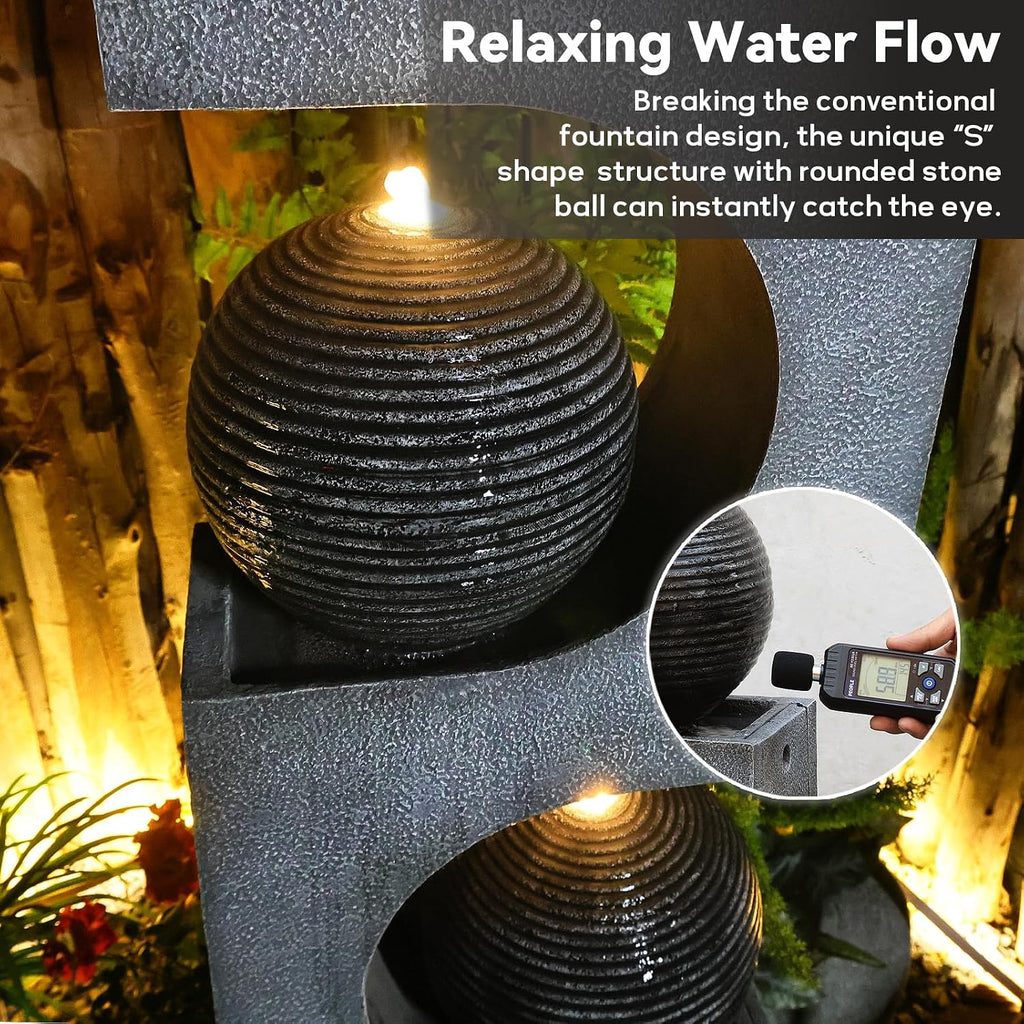 46''Tall Outdoor Water Fountain Water Garden Zen Fountains Indoor with Led Lights,Modern Sphere Curve for Garden Patio Yard Deck Home Decor Lawn Porch House