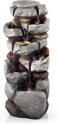 40' H Outdoor Water Fountain, Cascading Rock Waterfall Fountain with 6 White LED Lights, 7-Tiers Large Water Feature for Outdoor, Garden Water Fountain for Patio, Yark, Deck, Porch, Home Decor