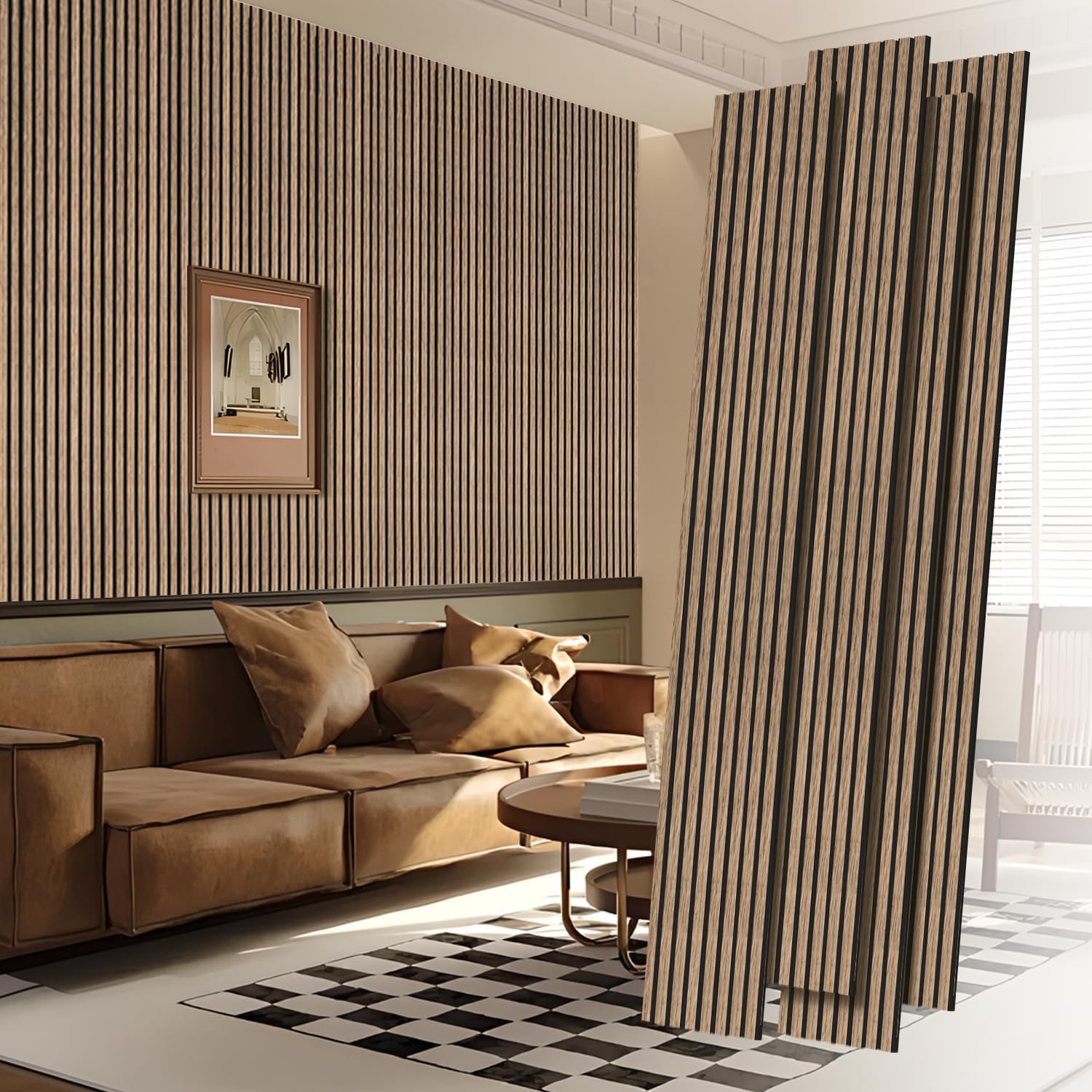 RITOLLO 4 Pack Wood Panels for Wall, 90.55'×12.6' Wood Slat Acoustic Panels for Wall, Soundproof Panels, 3D Fluted Panels for Interior Wall Decor (Natural Walnut)