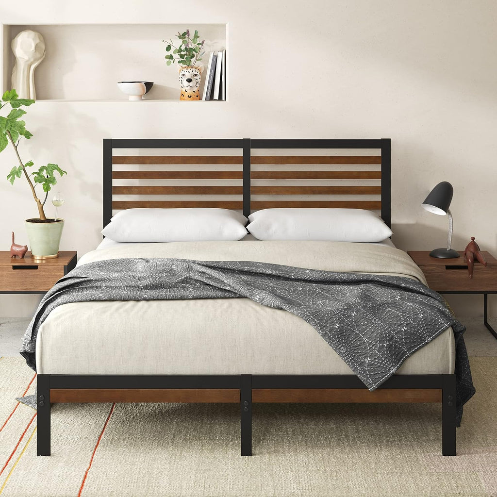 Zinus Kai Bamboo and Metal Platform Bed Frame with Headboard, No Box Spring Needed, Easy Assembly, Queen, Brown