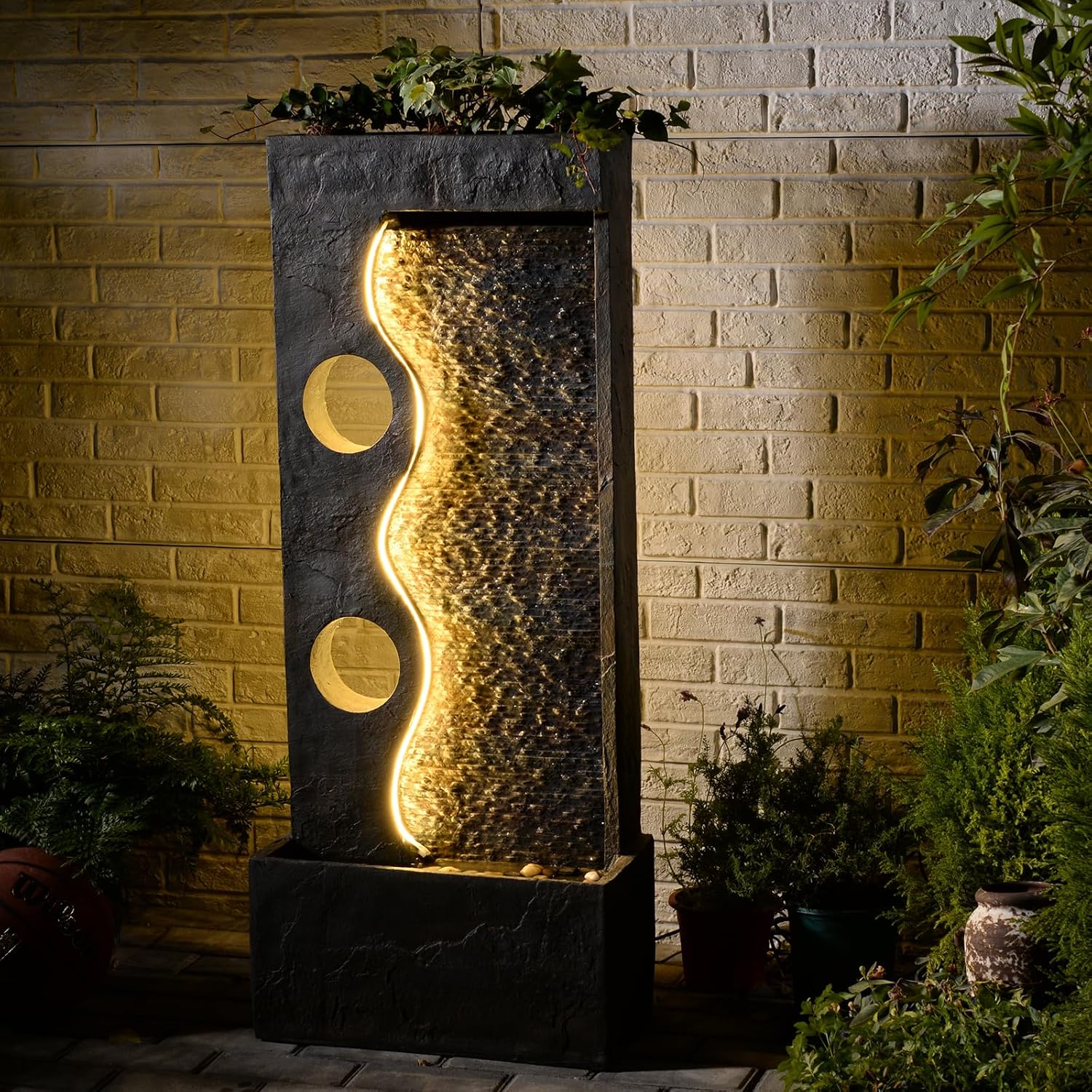46.8' H Water Fountain Outdoor Water Fall Fountains Indoor Waterfall Modern Fountain with LED Lights Floor-Standing for Outside Garden, Patio, Backyard, Deck, Porch, Landscaping, Balconies