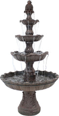 Sunnydaze Grand Courtyard 4-Tier Large Outdoor Water Fountain - 80' Tall Outdoor Fountain - Tiered Electric Garden Water Feature for Patio, Backyard, or Yard - Faux Stone Resin - Dark Chestnut