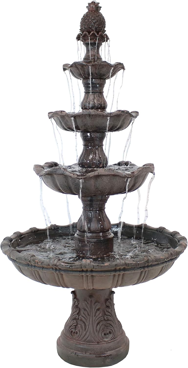 Sunnydaze Grand Courtyard 4-Tier Large Outdoor Water Fountain - 80' Tall Outdoor Fountain - Tiered Electric Garden Water Feature for Patio, Backyard, or Yard - Faux Stone Resin - Dark Chestnut