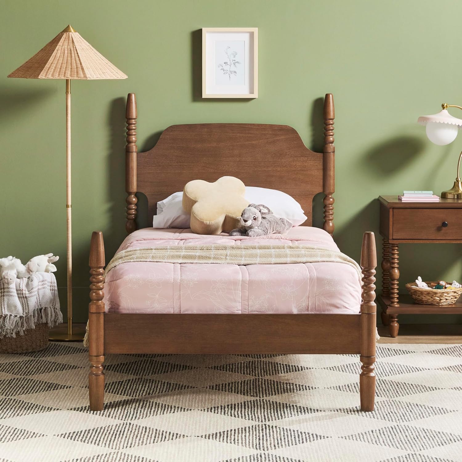 Walker Edison EZ Assembly Traditional Wood Spindle Bed, Vintage Bed Frame, No Box Spring Required, Twin Bed Frame with Headboard, Twin Size, Dark Brown