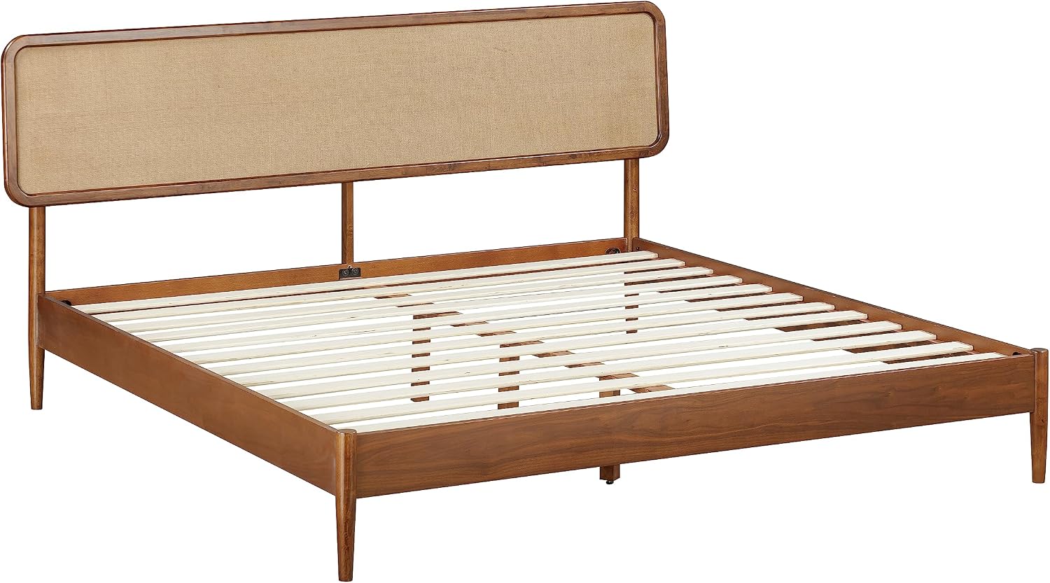 NTC Lupin Wooden Bed Frame with Headboard, Crafted from Walnut, Rubber Wood with Silent Slats and Wood Central Supports, 1000 Lb Capacity, Effortless Assembly, King - Dark Walnut