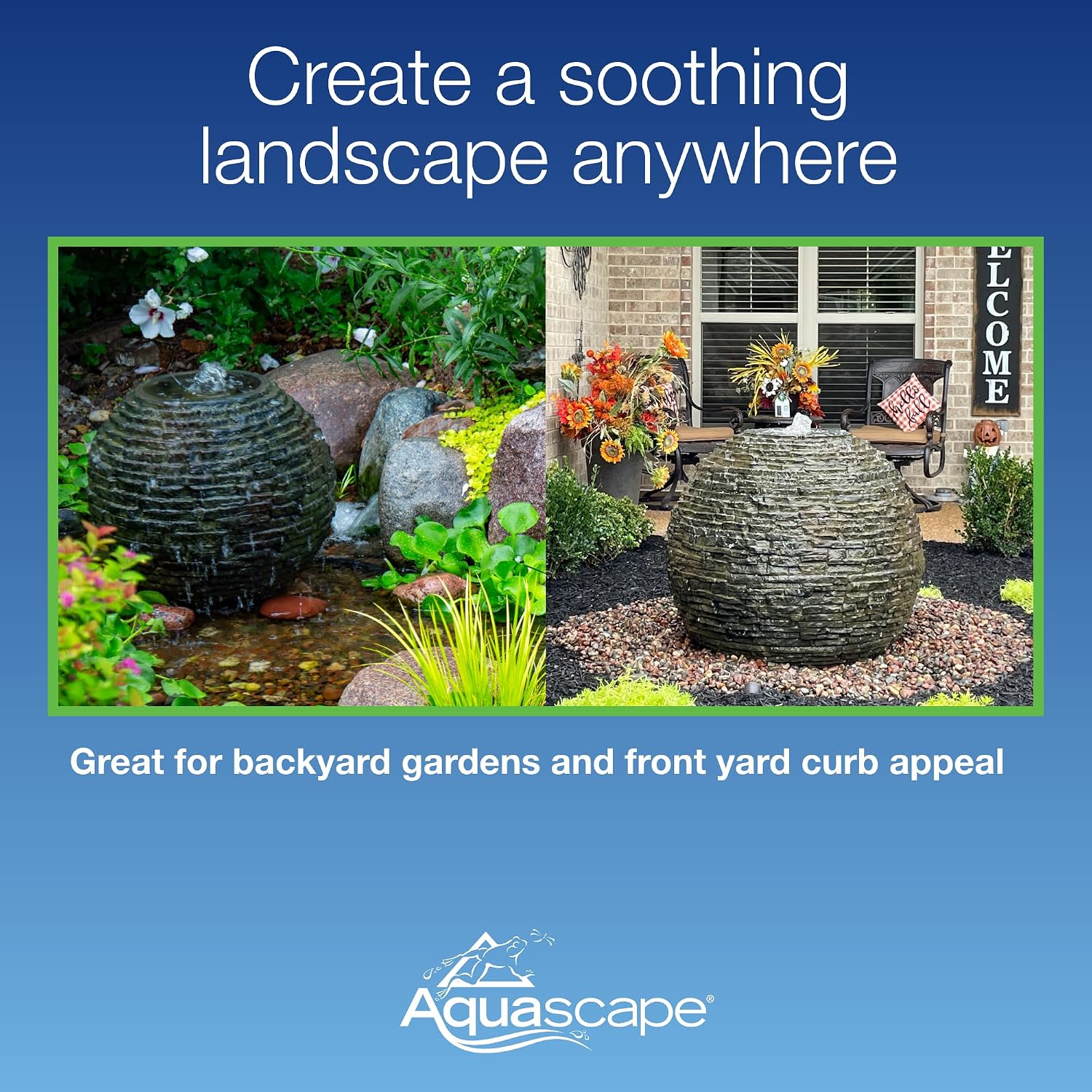 Aquascape Stacked Slate Sphere Fountain, 24 Inch Diameter 61 cm, Lightweight Fiber-Resin Composite Decorative Water Feature, Includes Tubing for Easy Setup, 78287