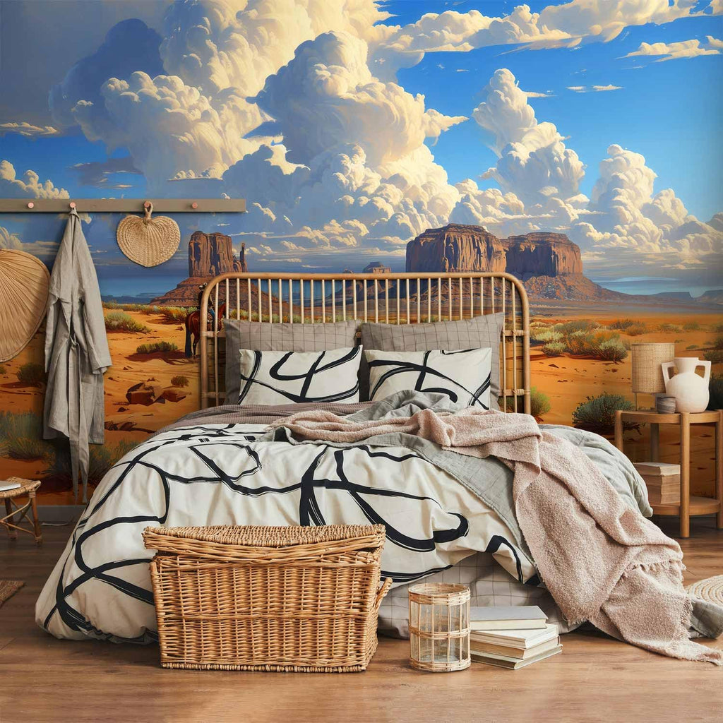 artgeist Premium wall Mural Lone Ranger 118x83 in Non-Woven Wallpaper Monument Valley Cowboy Horse Desert Western wall Art Clouds Adventure Horseback Beige Brown Home Decor o-H-10001-a-a