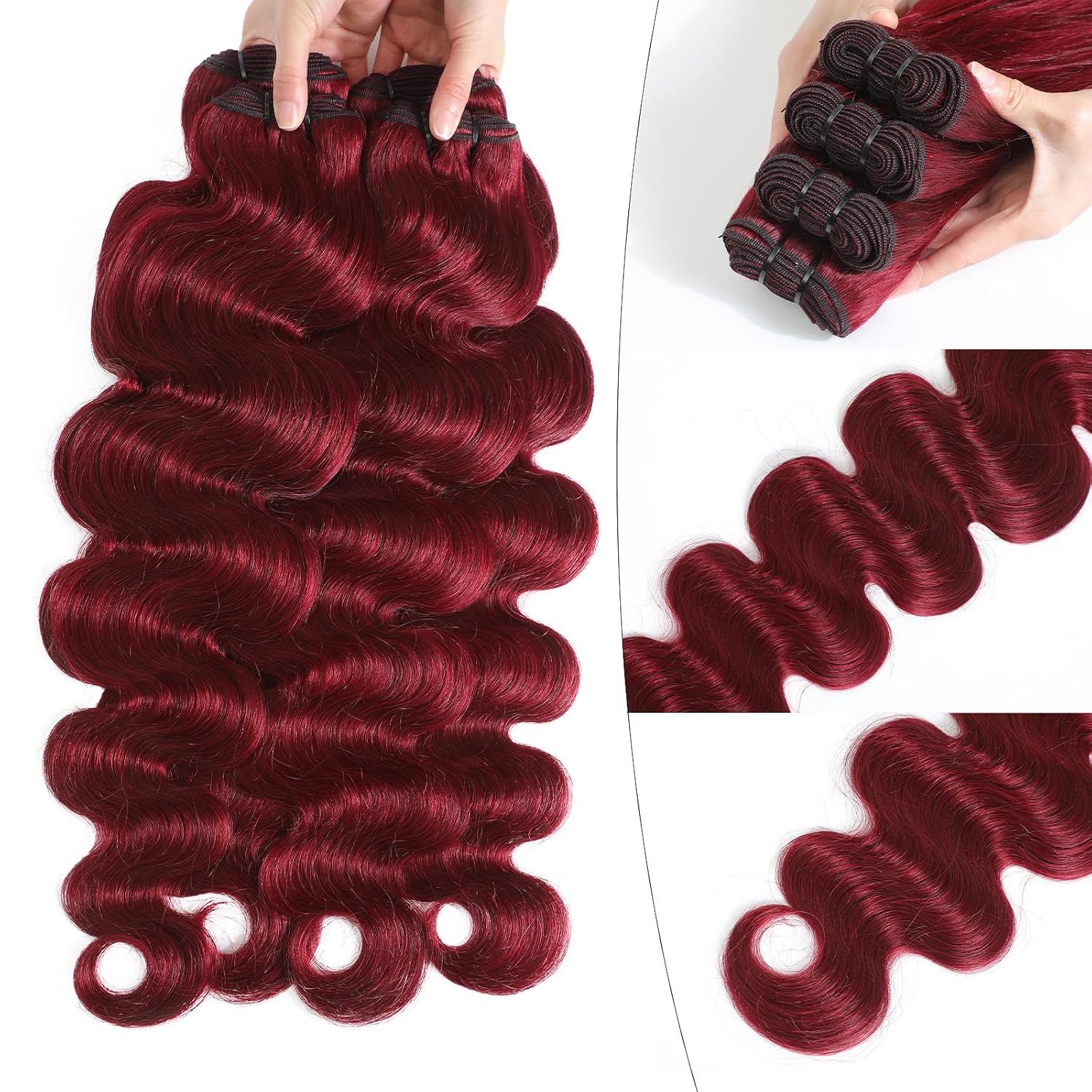 99J Red Body Wave Human Hair Bundles 15A Raw Indian Hair Bundle burgundy Body Wave Bundles Hair Extensions(4 bundles 14 16 18 20)