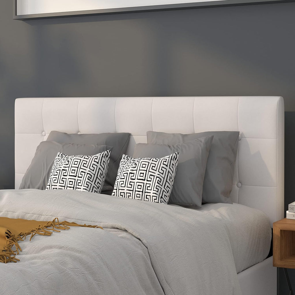 Flash Furniture Lennox Tufted Upholstered Full Size Headboard in White Vinyl