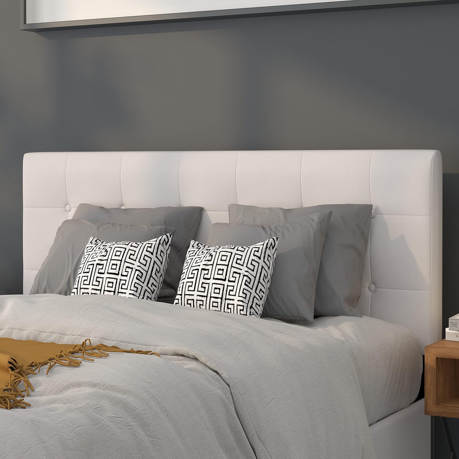 Flash Furniture Lennox Tufted Upholstered Full Size Headboard in White Vinyl