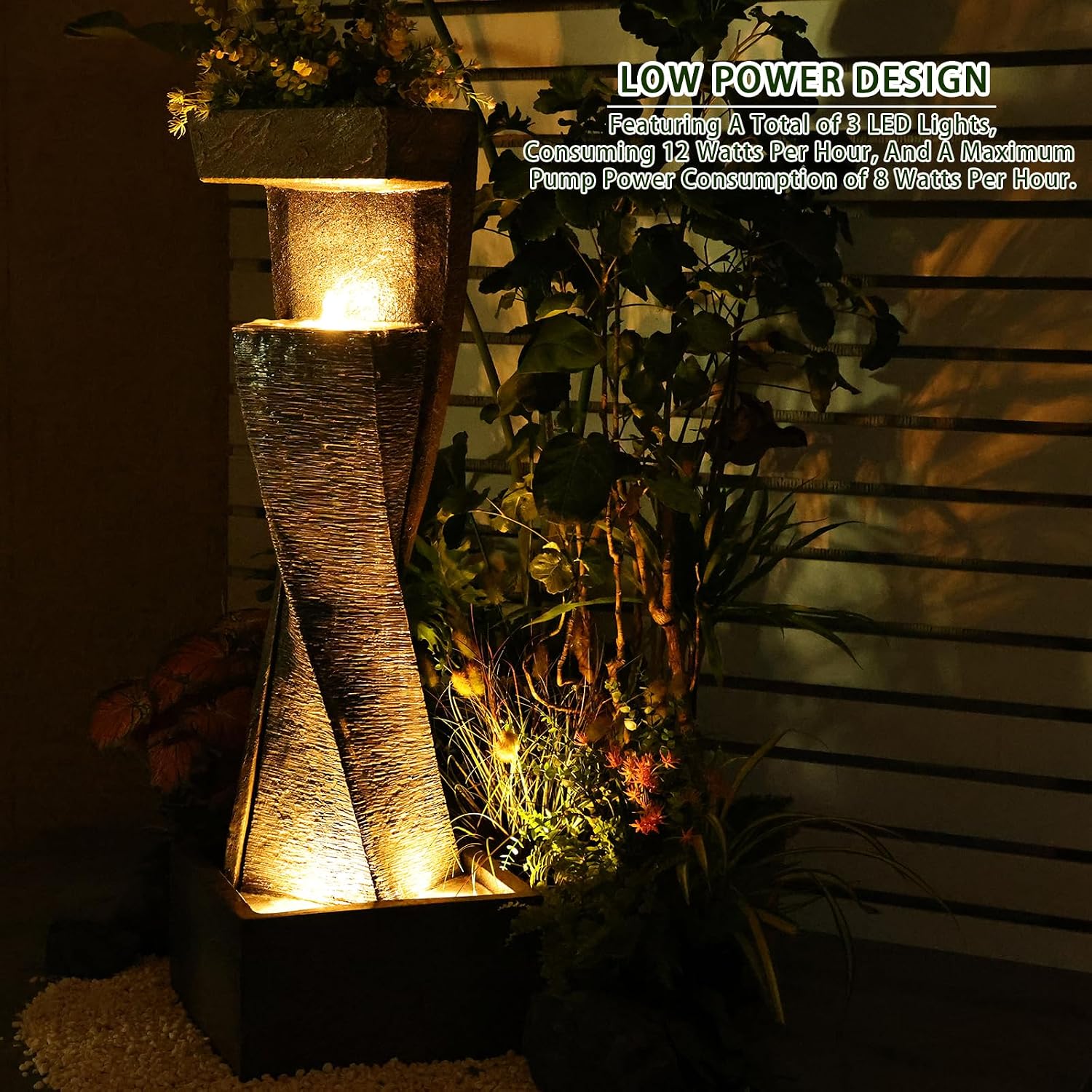 Bumilgar Garden Modern Outdoor Fountain, 47.2' Floor Standing Outdoor Water Fountains with Lights for Garden, Backyard, Patio, Porch, Deck and Home Art Decor