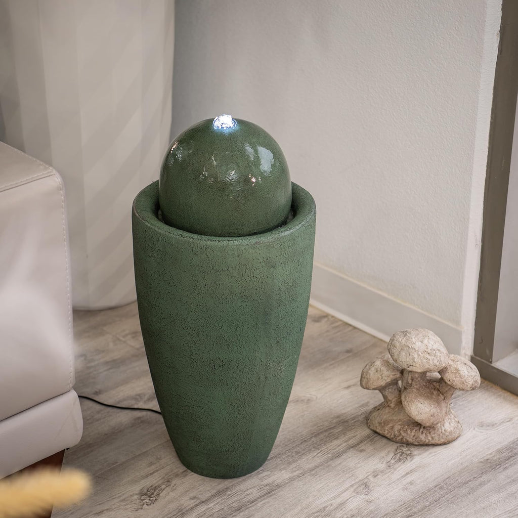 XBrand 25.98' Modern Sphere Water Fountain with LED Light – Indoor Outdoor Stone Texture Floor Fountain, Zen Bubbling Ball Water Feature for Garden Patio Porch
