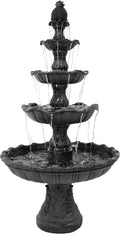 Sunnydaze Grand Courtyard 4-Tier Large Outdoor Water Fountain - 80' Tall Outdoor Fountain - Tiered Electric Garden Water Feature for Patio, Backyard, or Yard - Faux Stone Resin - Black