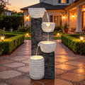 39.8' H Outdoor Water Fountain with LED Lights & Pump, Multilayer Cascading Polyresin Fountain, Sand-Textured Freestanding Garden Fountain for Tranquil Garden, Patio or Porch