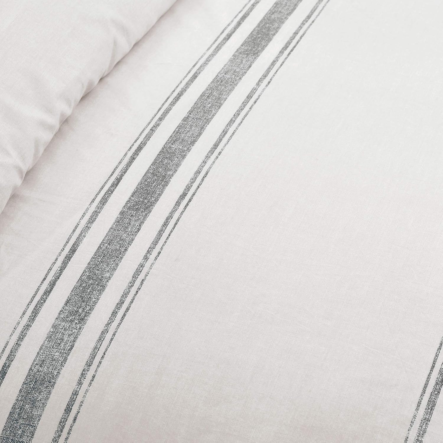 Lush Decor Farmhouse Stripe Reversible Cotton Duvet Cover King Size 3 Piece Set Gray - Farmhouse Bedding Set King - Striped Duvet Cover