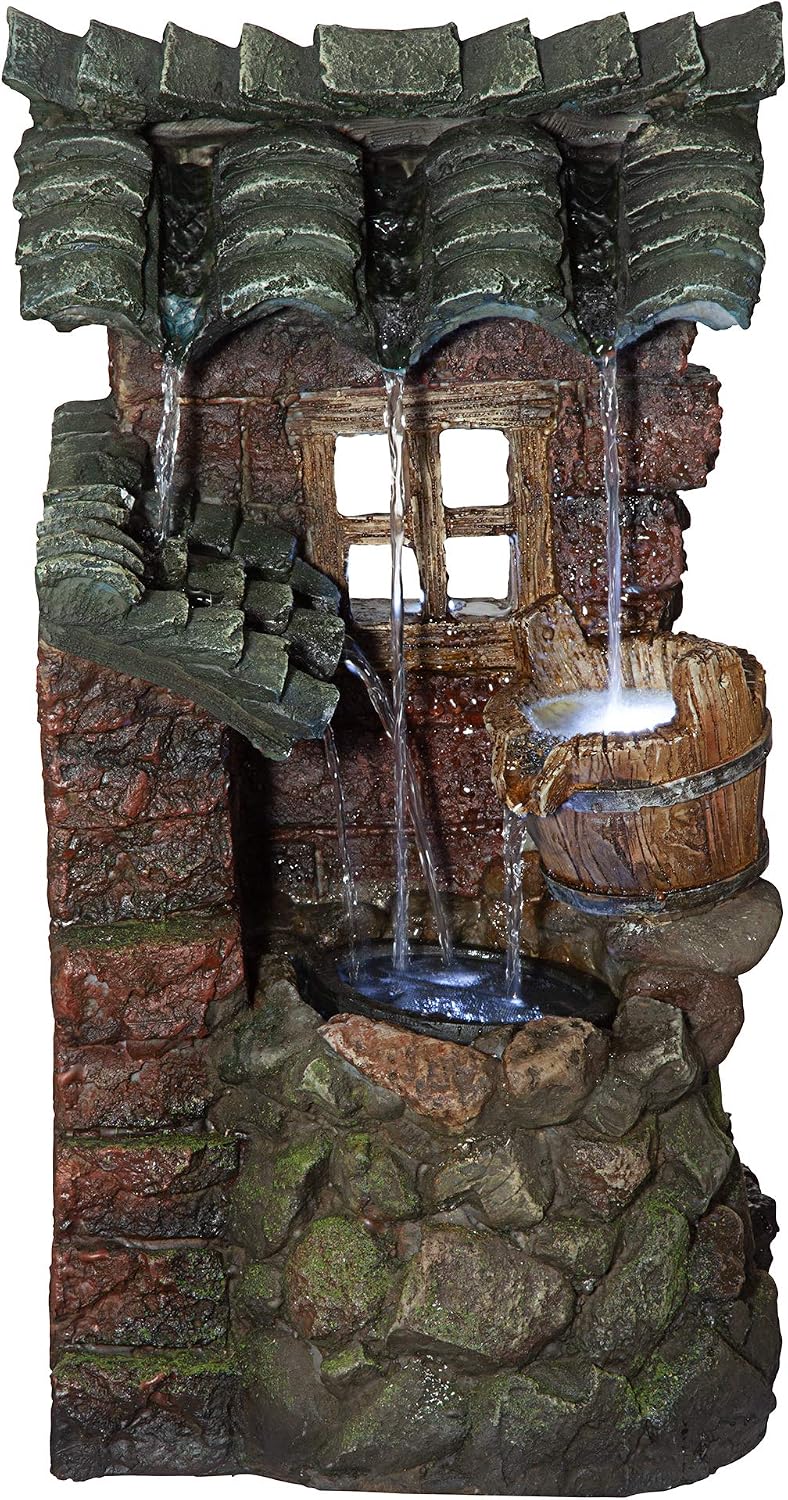 Design Toscano Cottage in The Forest Cascading Waterfall Illuminated Tabletop Fountain