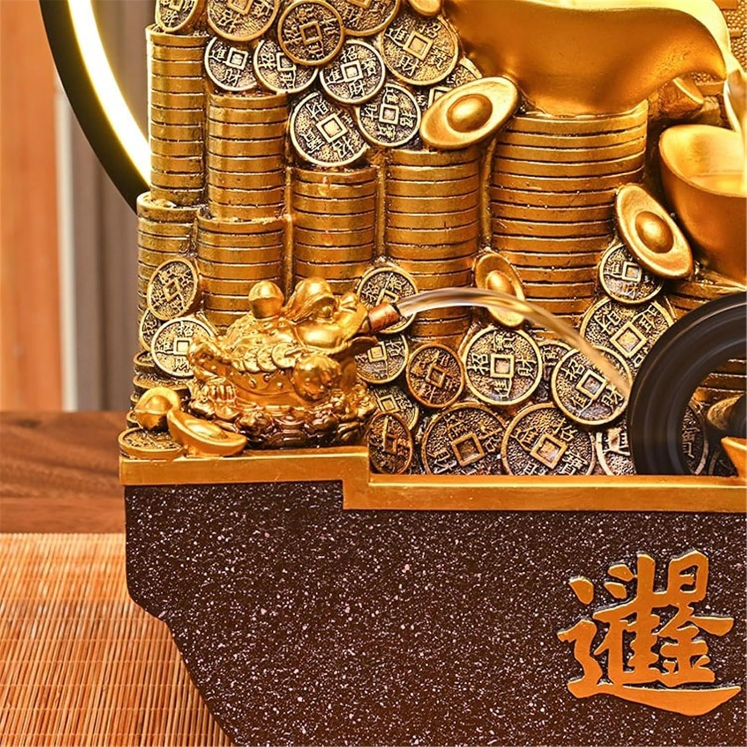 Tabletop Fountain Waterfall Indoor Tabletop Water Fountain, Chinese Style Flowing Ornaments with Feng Shui Wheel