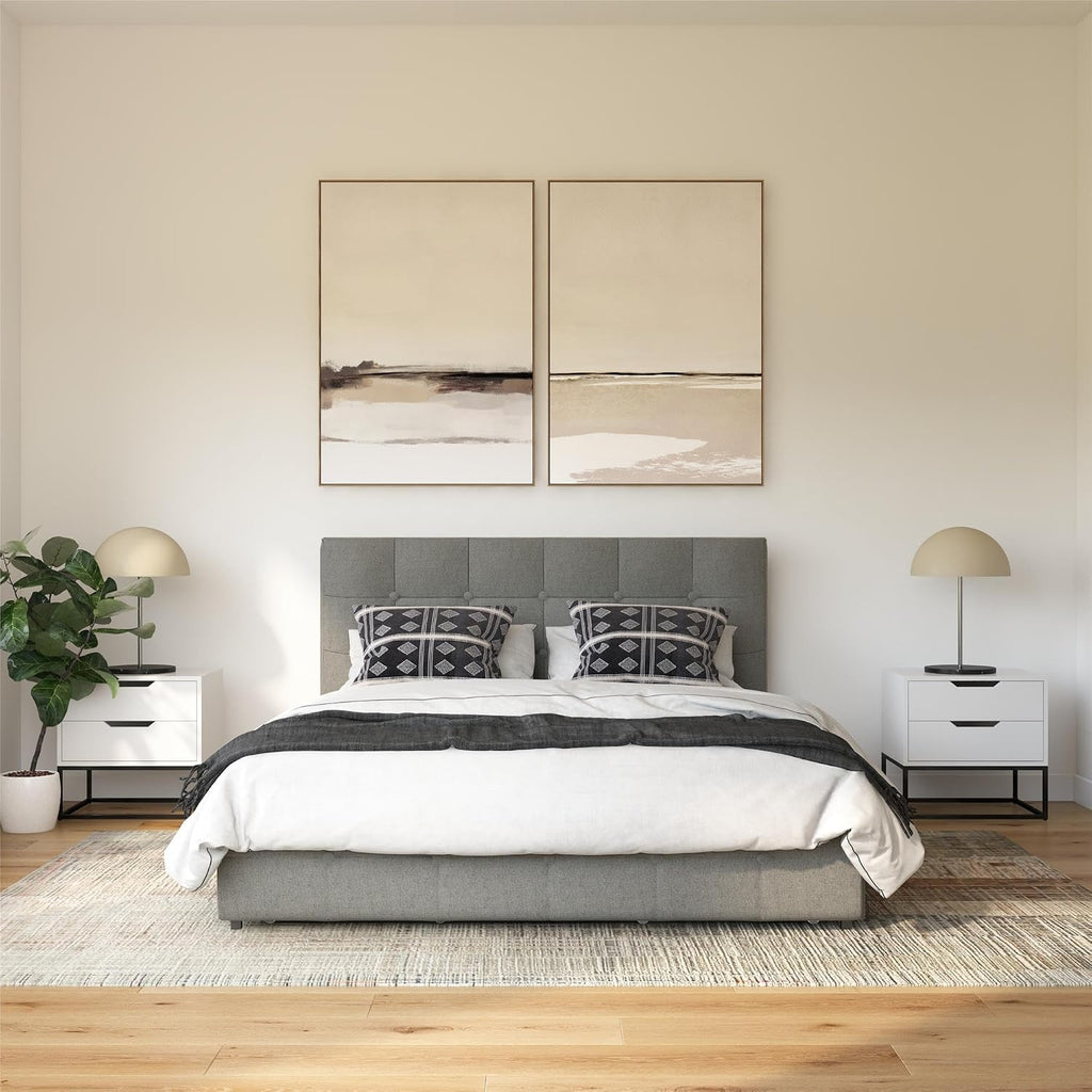 DHP Rose Upholstered Platform Bed with Underbed Storage Drawers and Button Tufted Headboard and Footboard, No Box Spring Needed, Queen, Gray Linen