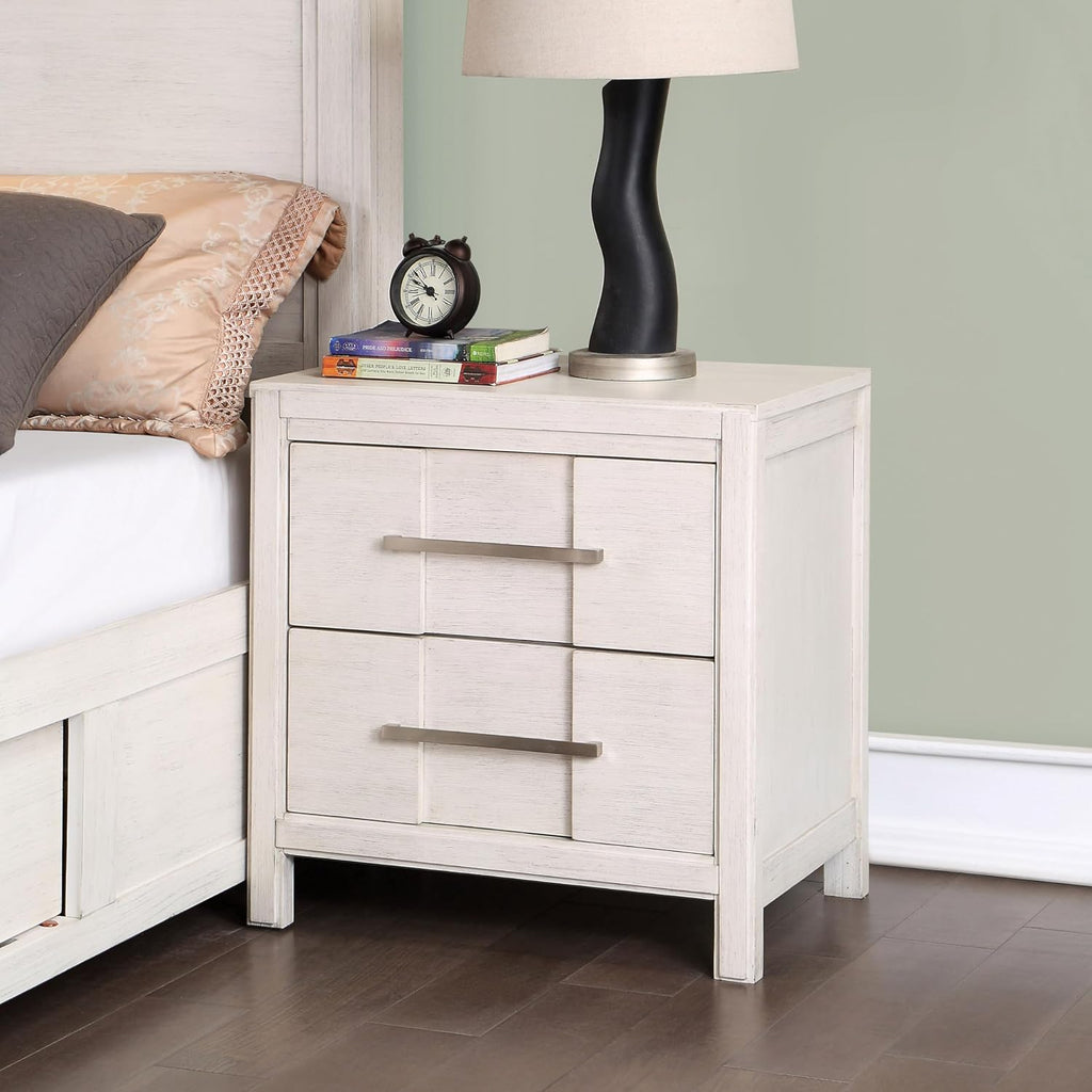 Furniture of America Echo Solid Wood 5-Piece Bedroom Set, Queen Size Platform Bed with Drawers and LED Lighting, Felt-Lined Top Storage, No Box Spring Required, White