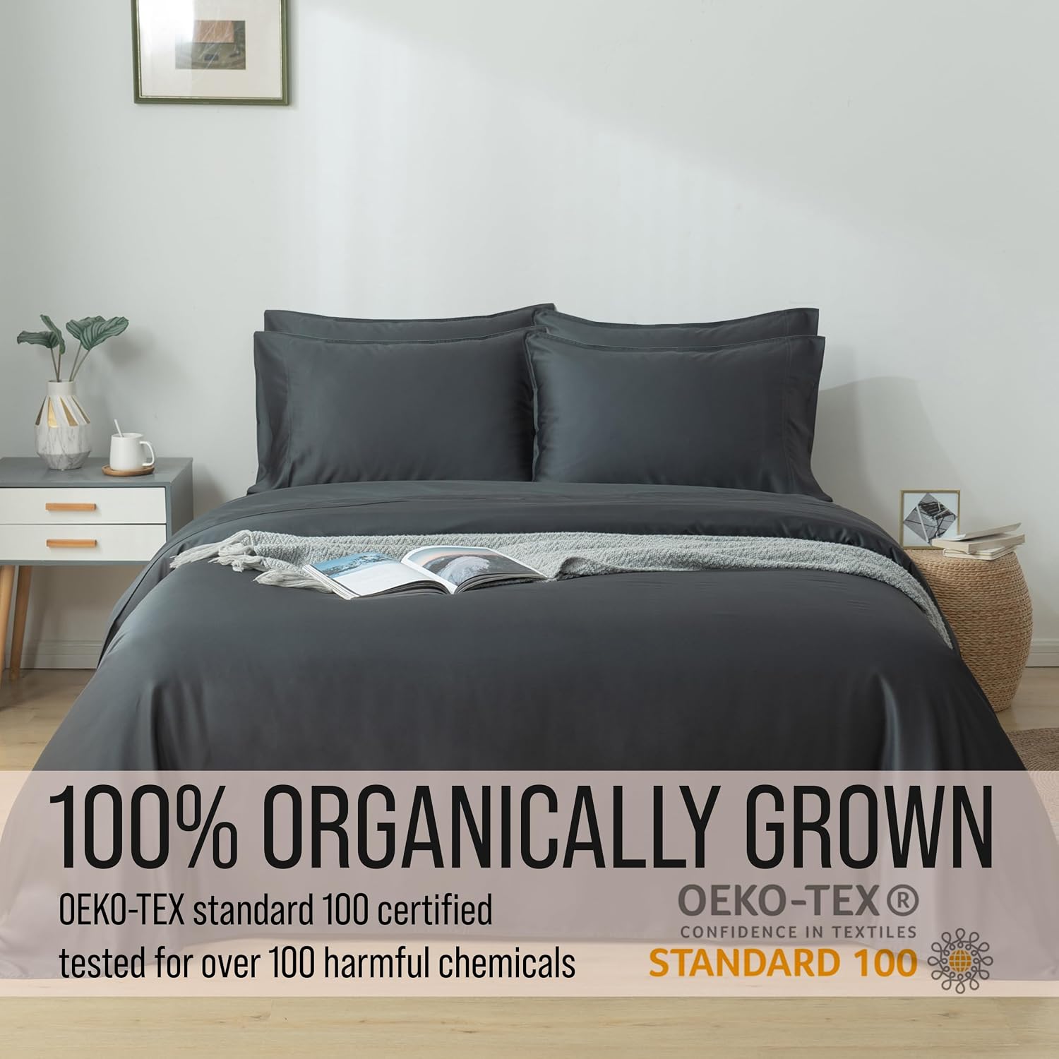 Bella Coterie 6 Piece Luxury Bamboo Viscose King Size Sheet Set | 100% Organically Grown | Cooling for Hot Sleepers | 18' Deep Pocket | Soft & Hypoallergenic | 4 Pillowcases [Charcoal Grey]