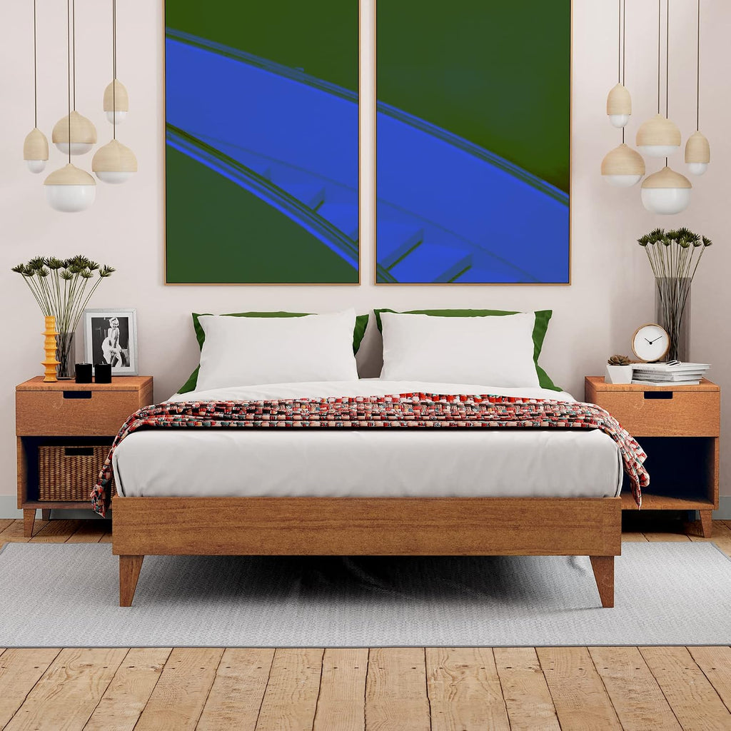 CARDINAL & CREST Wood Bed Frame - Made with 100% New Zealand Pine - Solid Mattress Platform Foundation Pressed Pine Slats - Easy Assembly - King - Almond