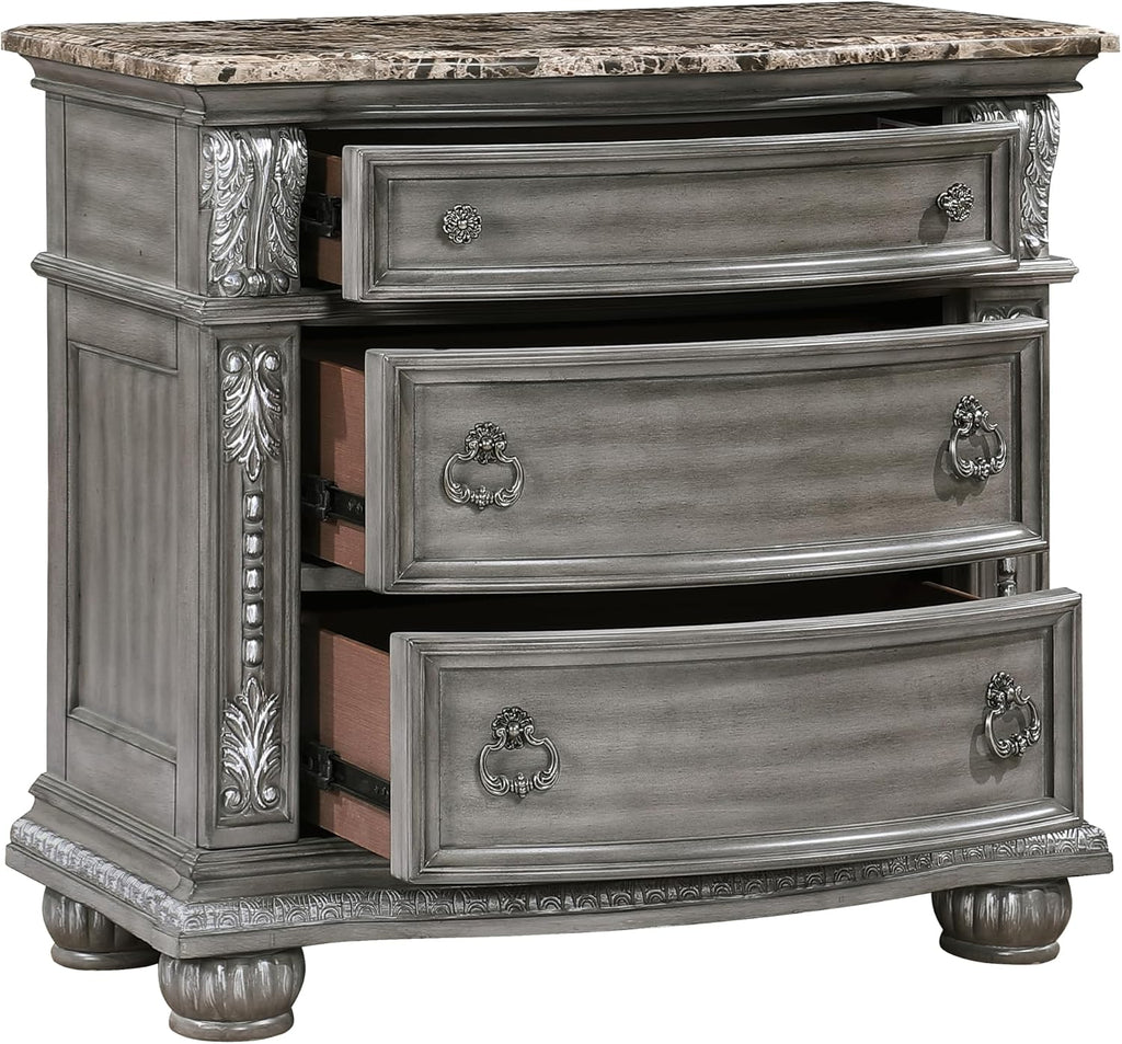 Traditional Style 5-Piece Queen Size Formal Bed Set Gray Finish Carving Wood Luxury Bedroom Furniture