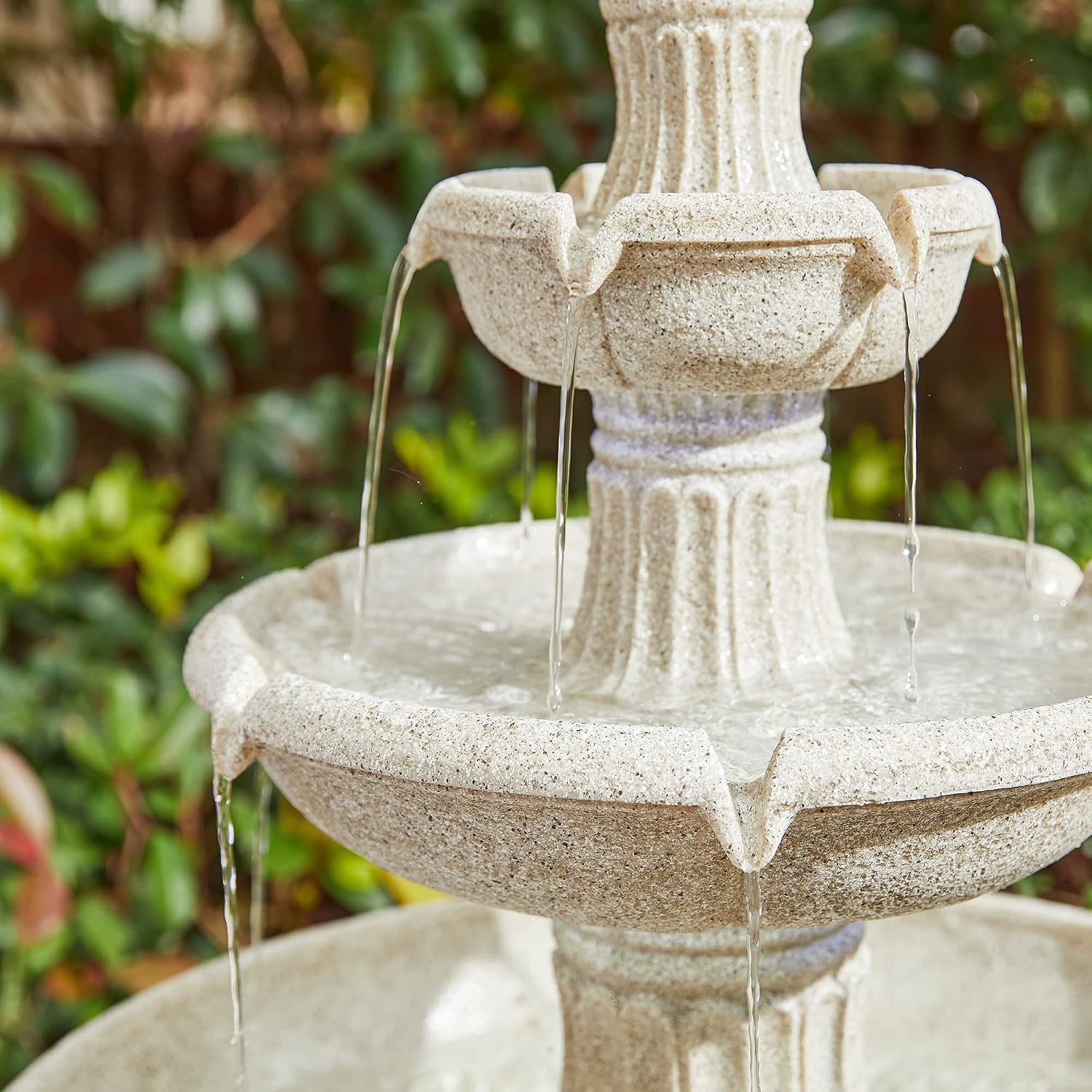 Glitzhome Water Fountain Outdoor Floor-Stand Fountains with LED Light & Pump, Oversized 3 Tier Terrazzo Waterfalls Patio Fountain and Waterfalls Outdoor Yard Fountains for Lawn Garden Backyard Deck