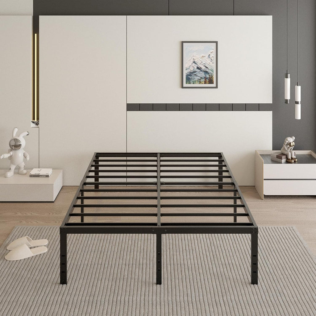 Cieemine 18 Inch California King Bed Frame with Black Bed Cover, Metal Cal King Bed Frame No Box Spring Needed, Heavy Duty Mattress Foundation, Easy Assembly, Noise Free