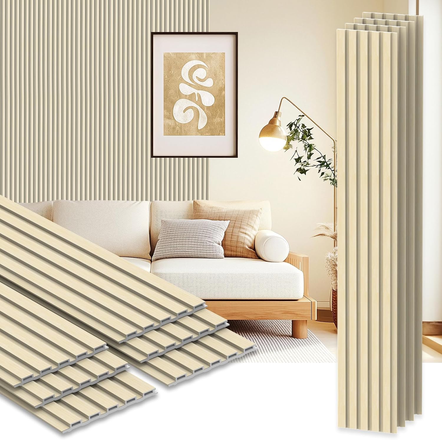 RITOLLO 10-Pack WPC Slat Wall Panels, 96 x 6 Inches 3D Fluted Wall Panels for Interior Wall Decor, Modern Accent Wood Wall Paneling for Living Room, TV Background, Office, Bedroom(Oak)