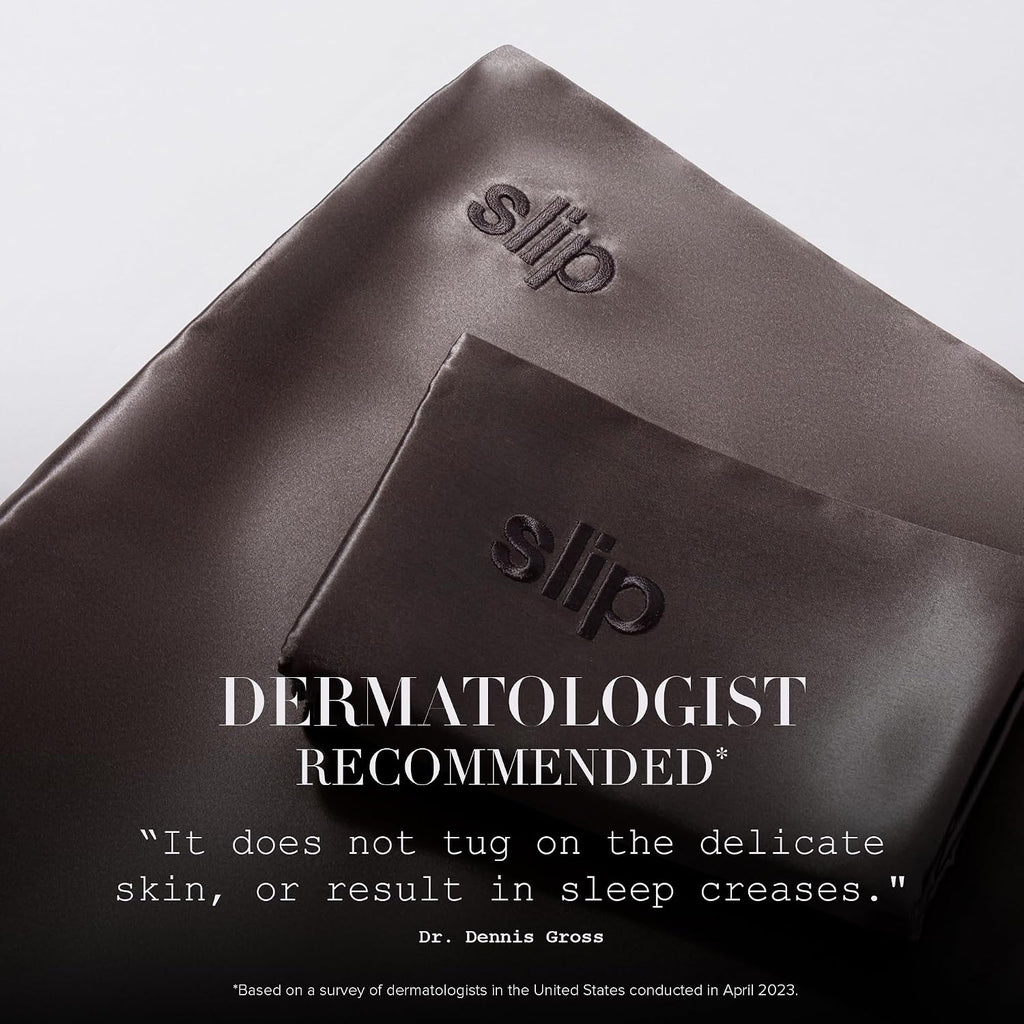 slip Queen Pure Silk Envelope Pillow Case - 100% Pure 22 Momme Mulberry Silk - Queen Size Standard Pillow Case - Anti-Aging, Anti-BedHead, Anti-Sleep Crease, Charcoal (20' x 30')
