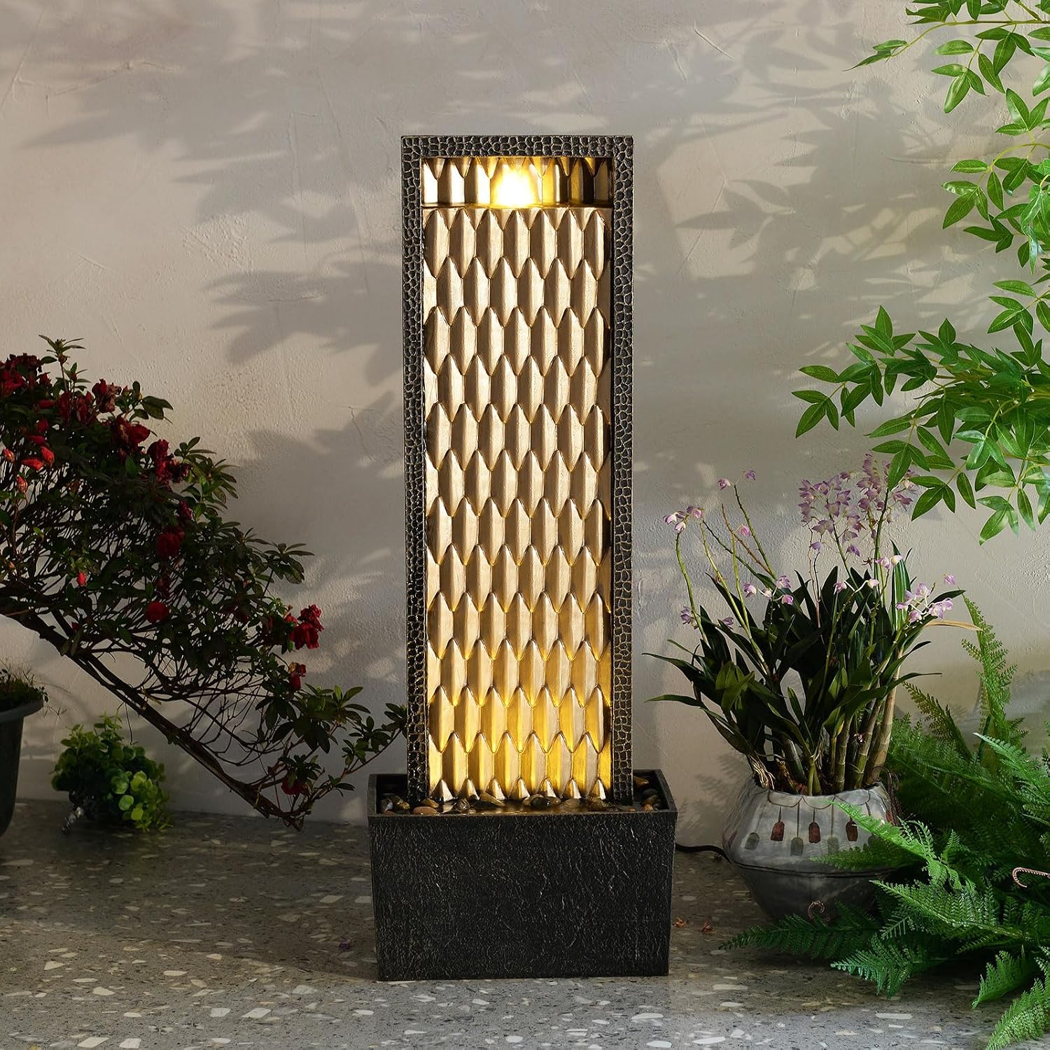 Kalona Outdoor Waterfall Fountain, Large Outdoor Water Fountain for Garden & Patio, 35.8' Tall Resin Waterfall Feature with LED Lights