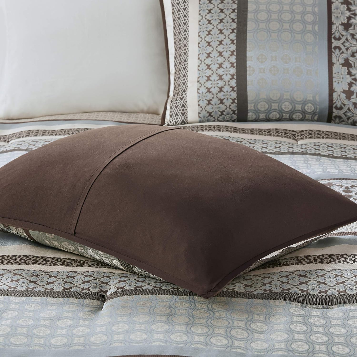 Madison Park Princeton Cozy Comforter Set - Luxurious Jaquard Traditional Damask Design, All Season Down Alternative Bedding with Matching Shams, Decorative Pillow, Cal King(104'x92'), Blue 7 Piece