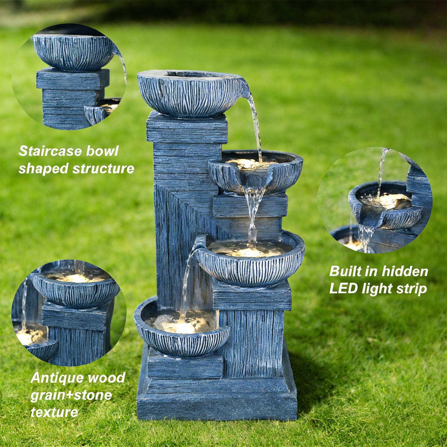 Decorative Garden Four Tier Water Fountain Outdoor with LED Lights