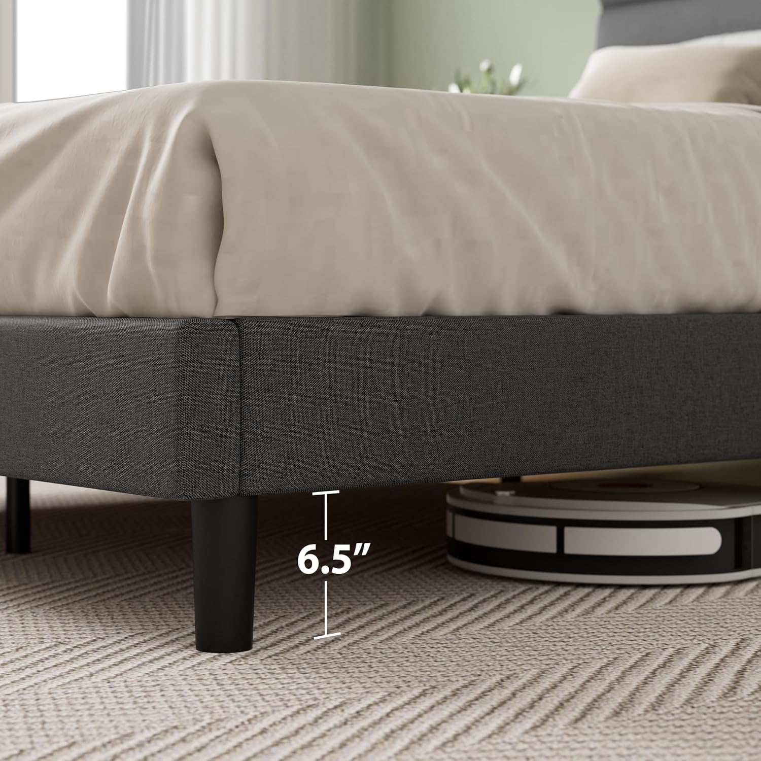 Zinus King Piper Upholstered Platform Bed with Horizontal Paneled Headboard, Wooden Slat Support, No Box Spring Needed, Easy Assembly, Eco Friendly Packaging, Dark Grey