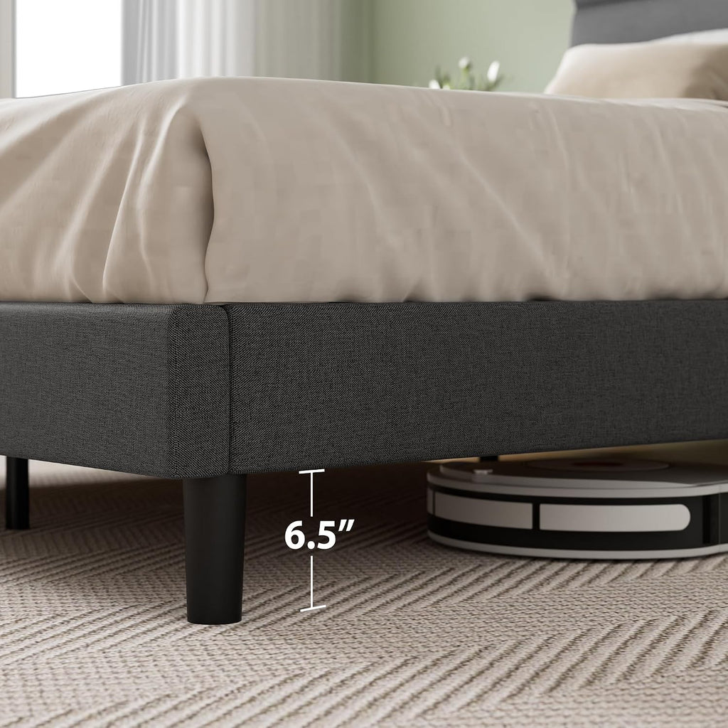 Zinus Full Piper Upholstered Platform Bed with Horizontal Paneled Headboard, Wooden Slat Support, No Box Spring Needed, Easy Assembly, Eco Friendly Packaging, Dark Grey
