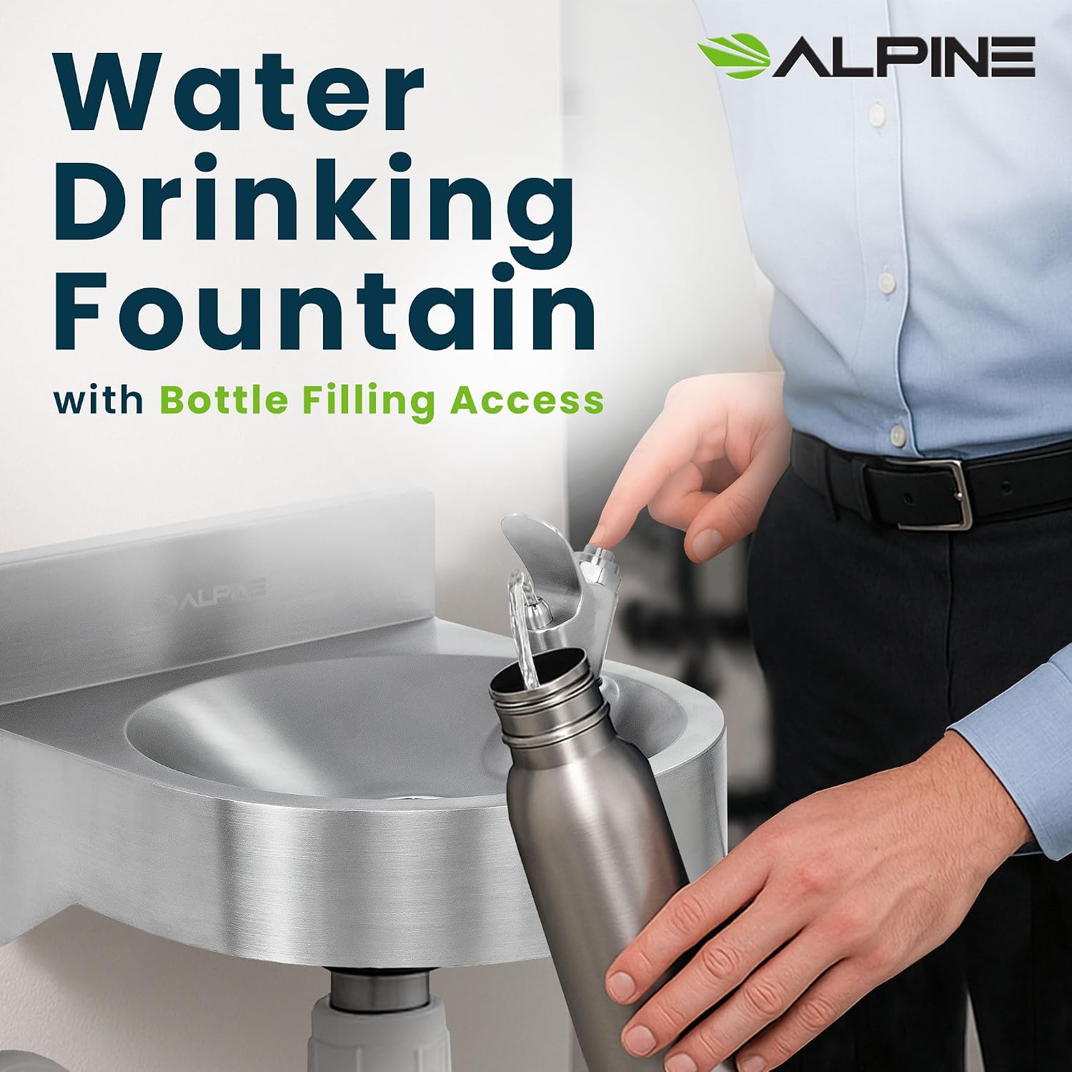 Alpine Water Drinking Fountain Wall Mounted - Commercial Hydration Station for Indoor & Outdoor in School, Parks, Courts & More (Stainless Steel)