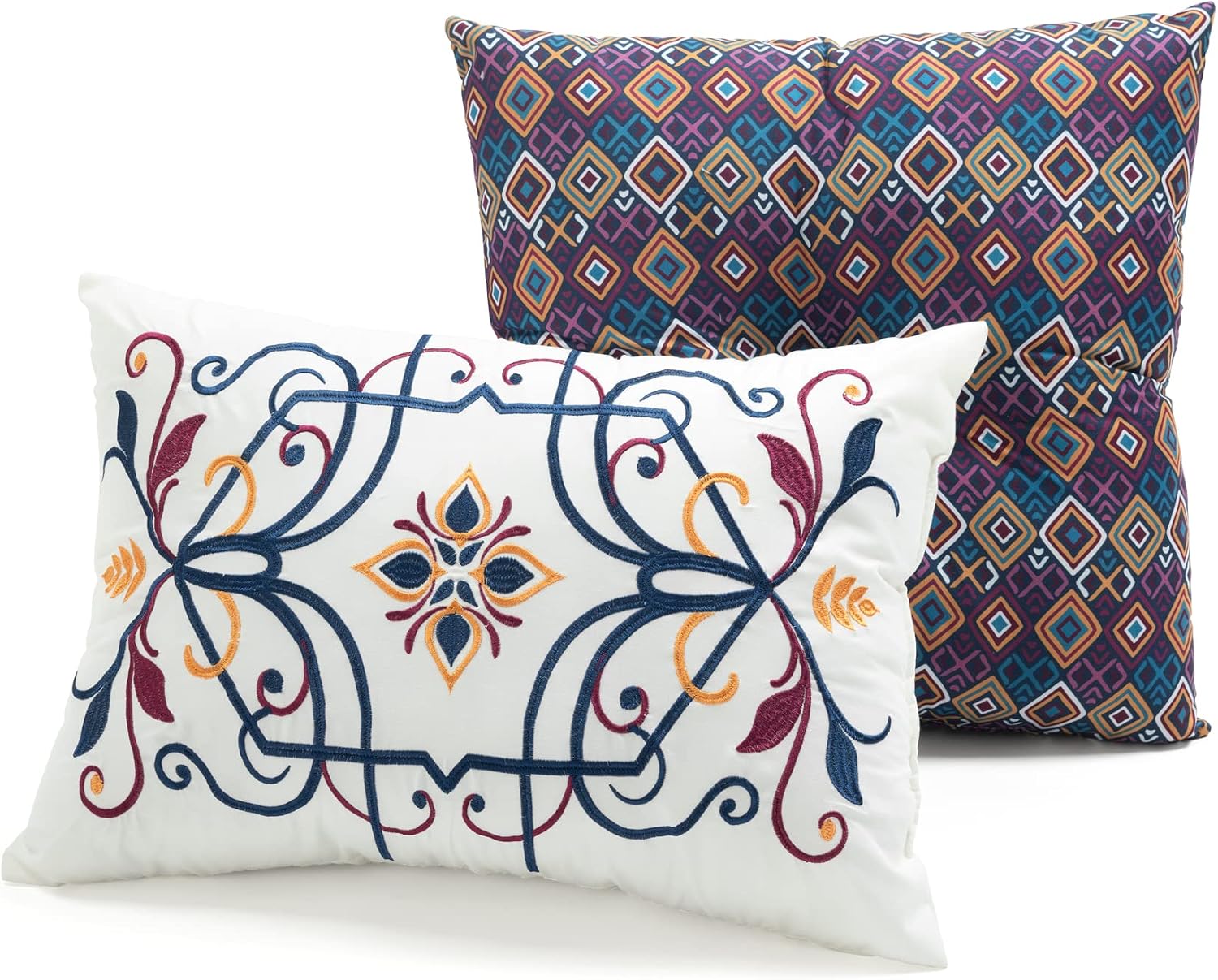 Lush Decor Boho Stripe Oversized Reversible 7 Piece Comforter Set, Full/Queen, Plum & Yellow